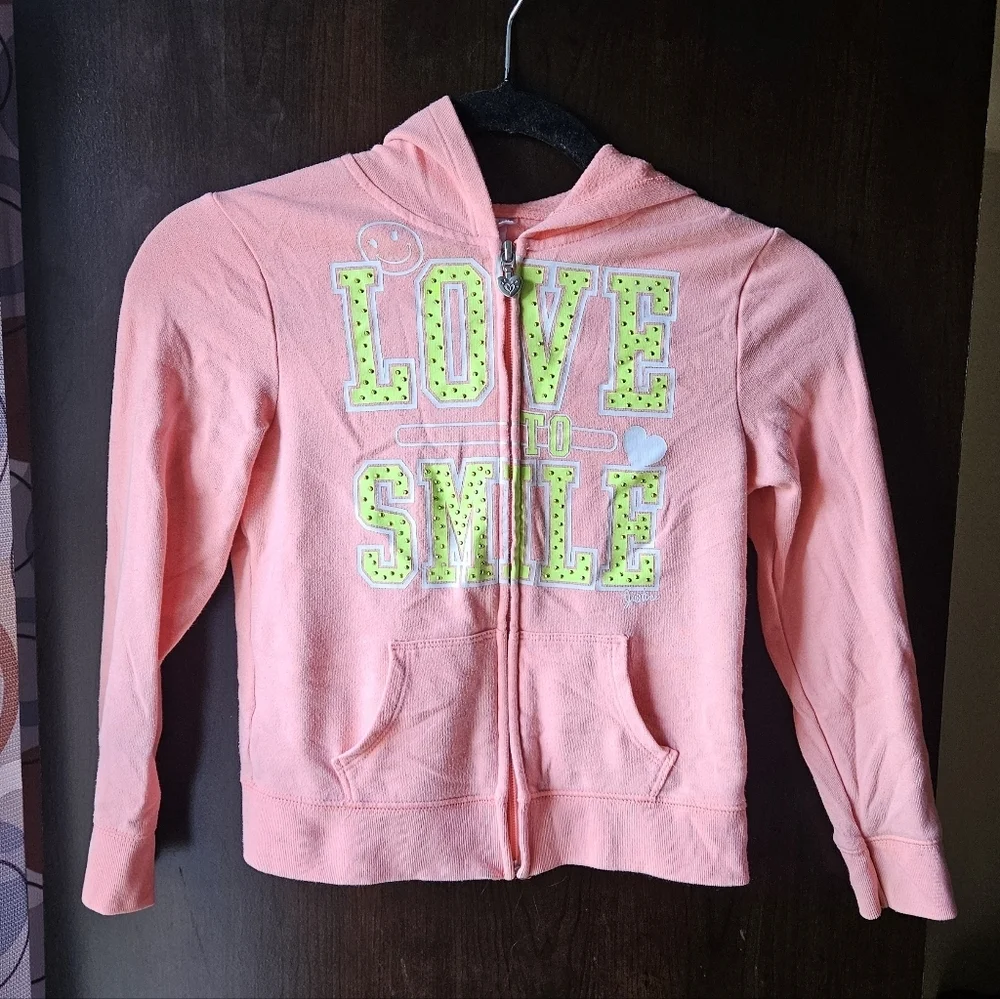Justice Pink Hooded Jacket with Love to Smile Design